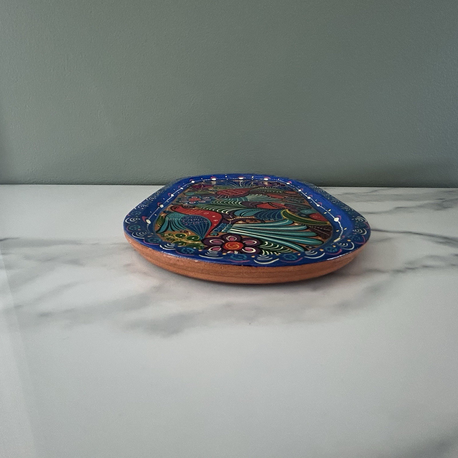 Hand-Painted Italian Terracotta Pottery Mexican Folk Art Style 3 Piece Set
