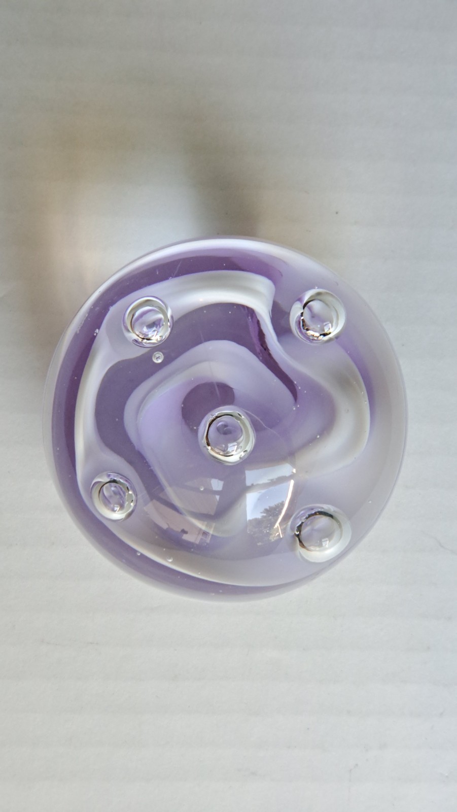 Vtg Art Glass Paperweight Round Controlled Bubbles Murano Style Purple Lavender