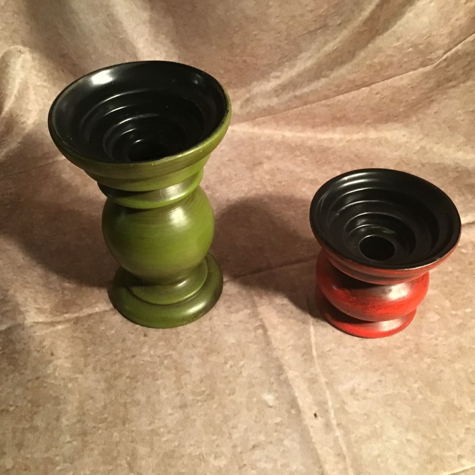 Vintage Haeger Pottery Candle Holders 4in & 7 1/2in Green & Red