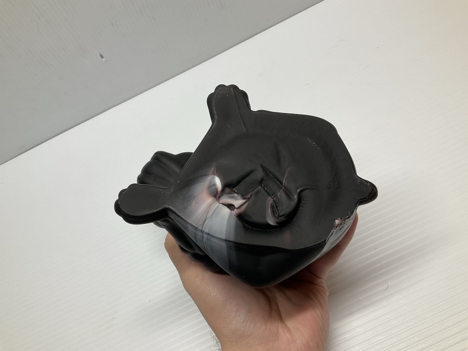 Mosser Glass Black & Purple Slag Glass Bulldog Doorstop 7” – READ