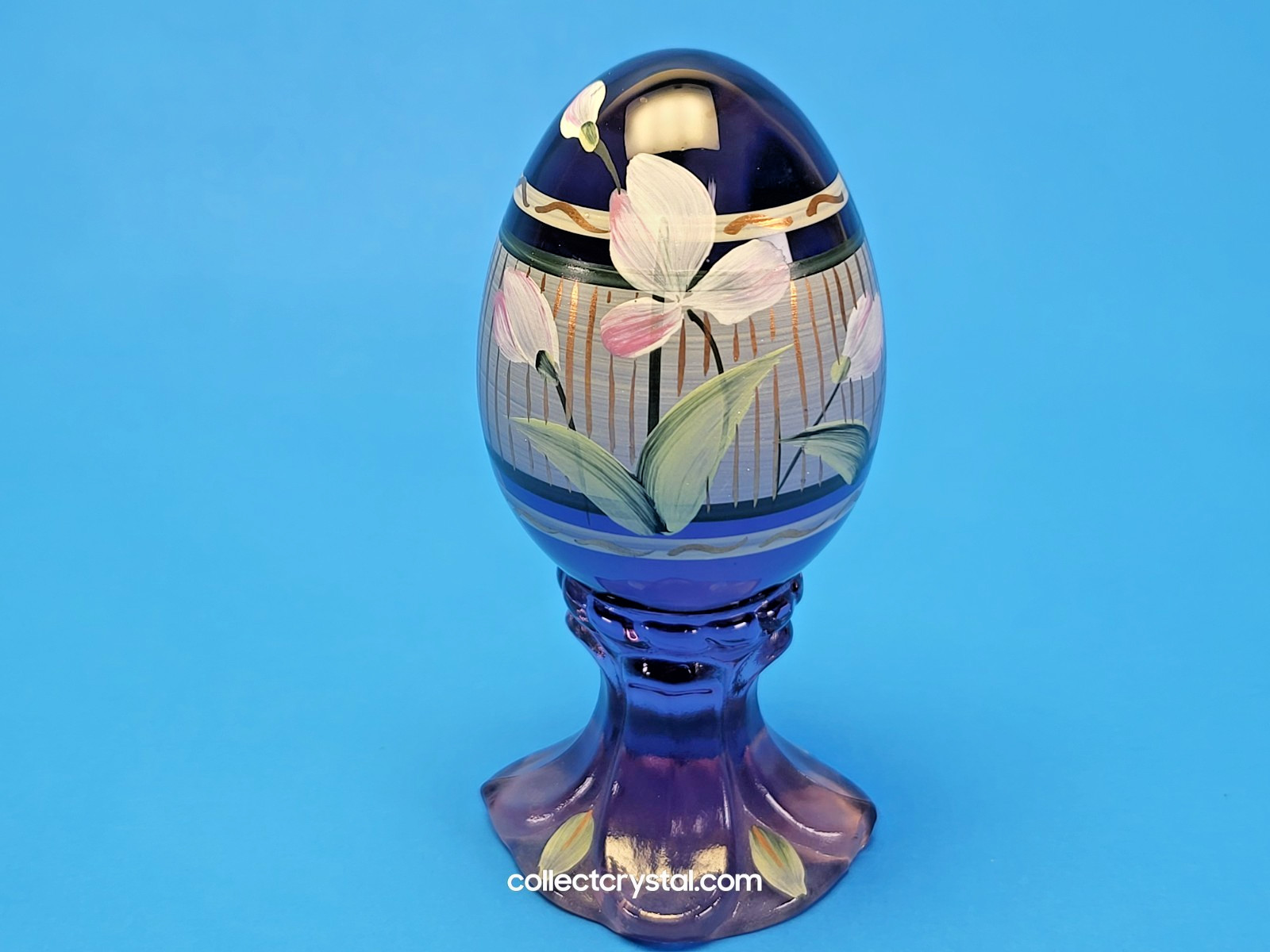 Fenton Iridescent Hand Painted Glass Pedestal Egg Floral 171 / 3000 C. Riggs