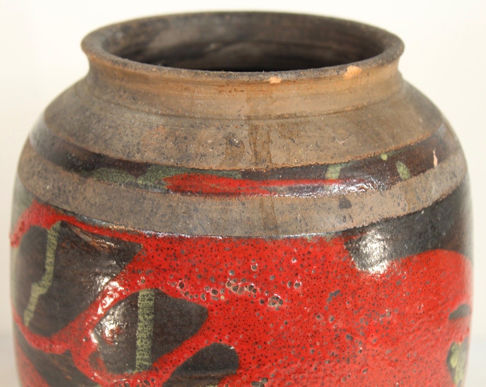 Vintage Studio Art Pottery Vase Signed Illegibly Abstract Colorful Designs Odd