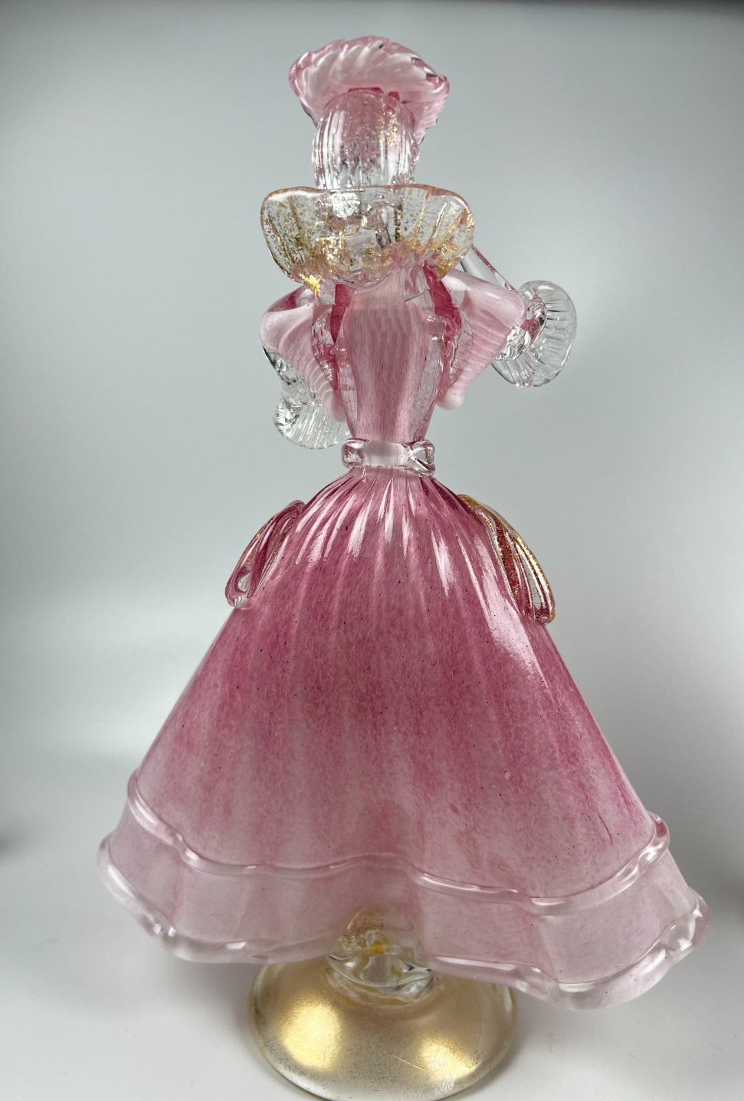 Vintage Murano pink Glass dancing damsel and gent Goldoniani couple figurines