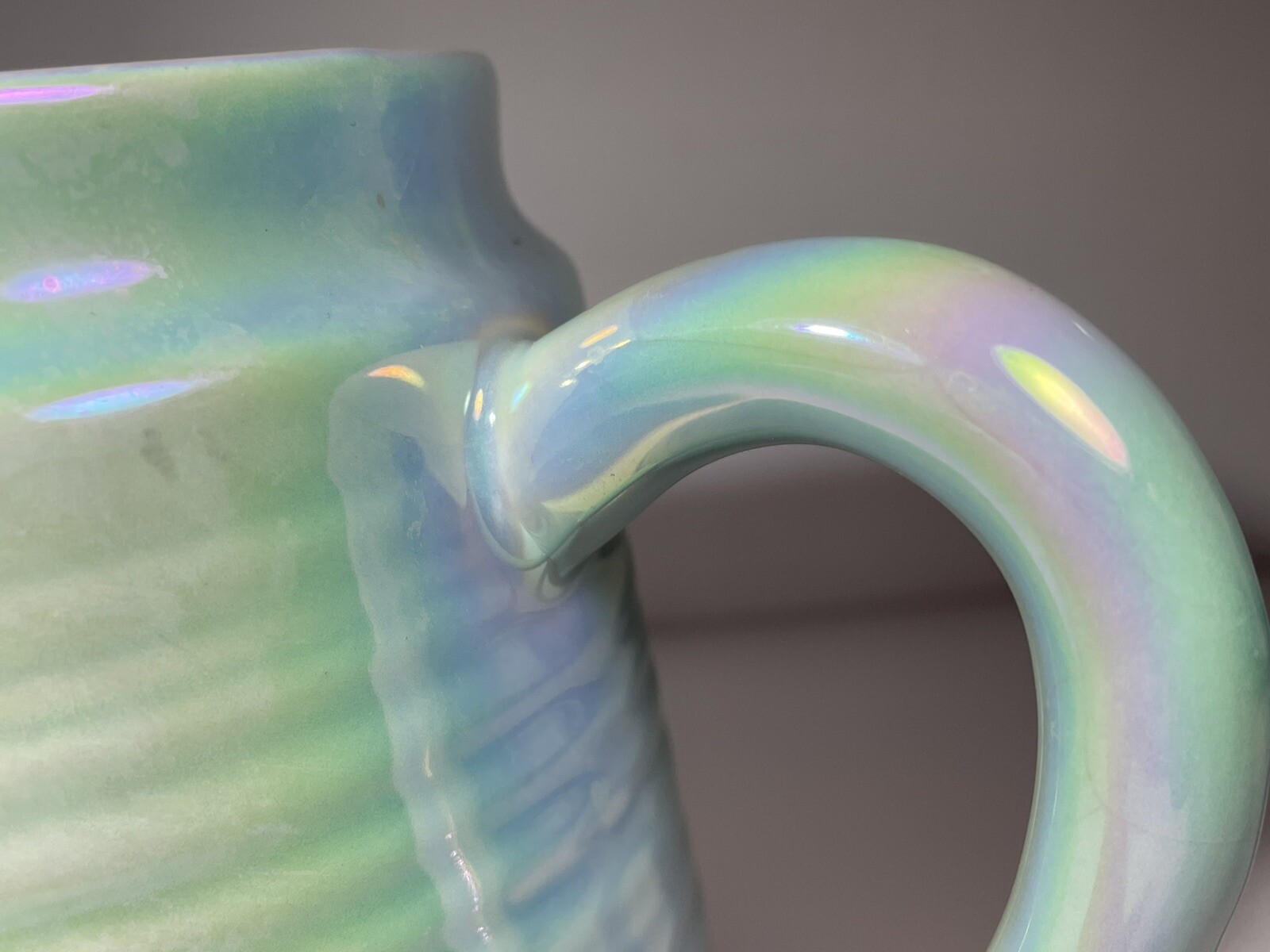 Teleflora Ceramic Milk Jug Pitcher Server Vase 6.25″ Green/Blue Iridescent