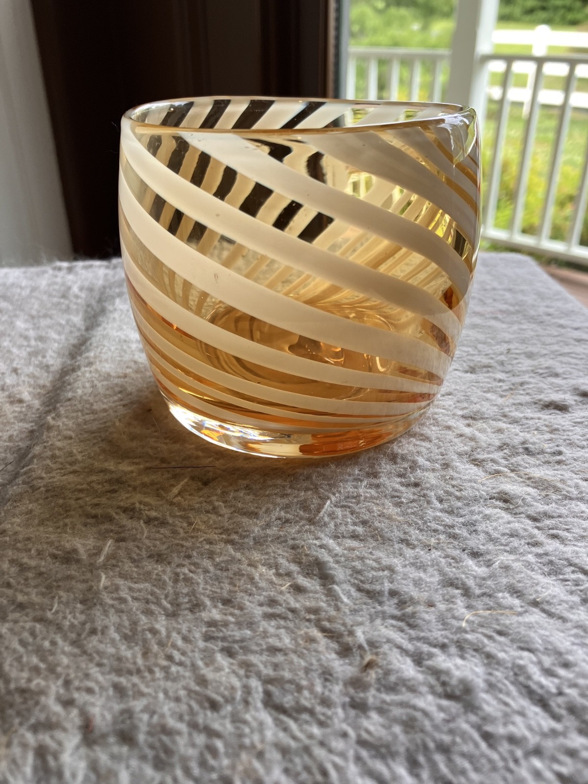 Handblown Swirl Art Glass, 3 1/4″ tall by 3 3/8″ wide & weighs 1.13 lbs.