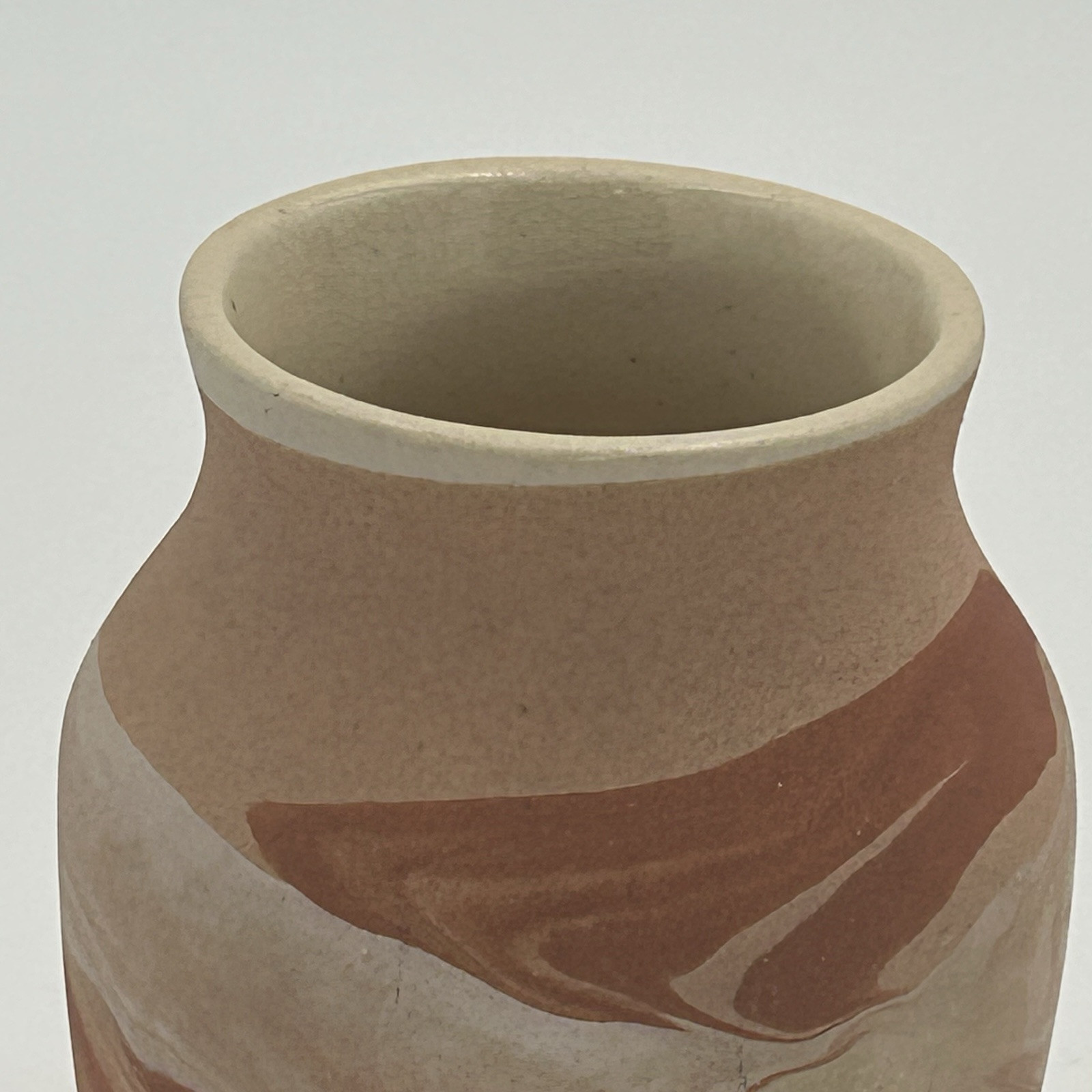 SEVIERVILLE POTTERY 6” Tennessee Clay Orange Ivory SWIRL VASE 1980s