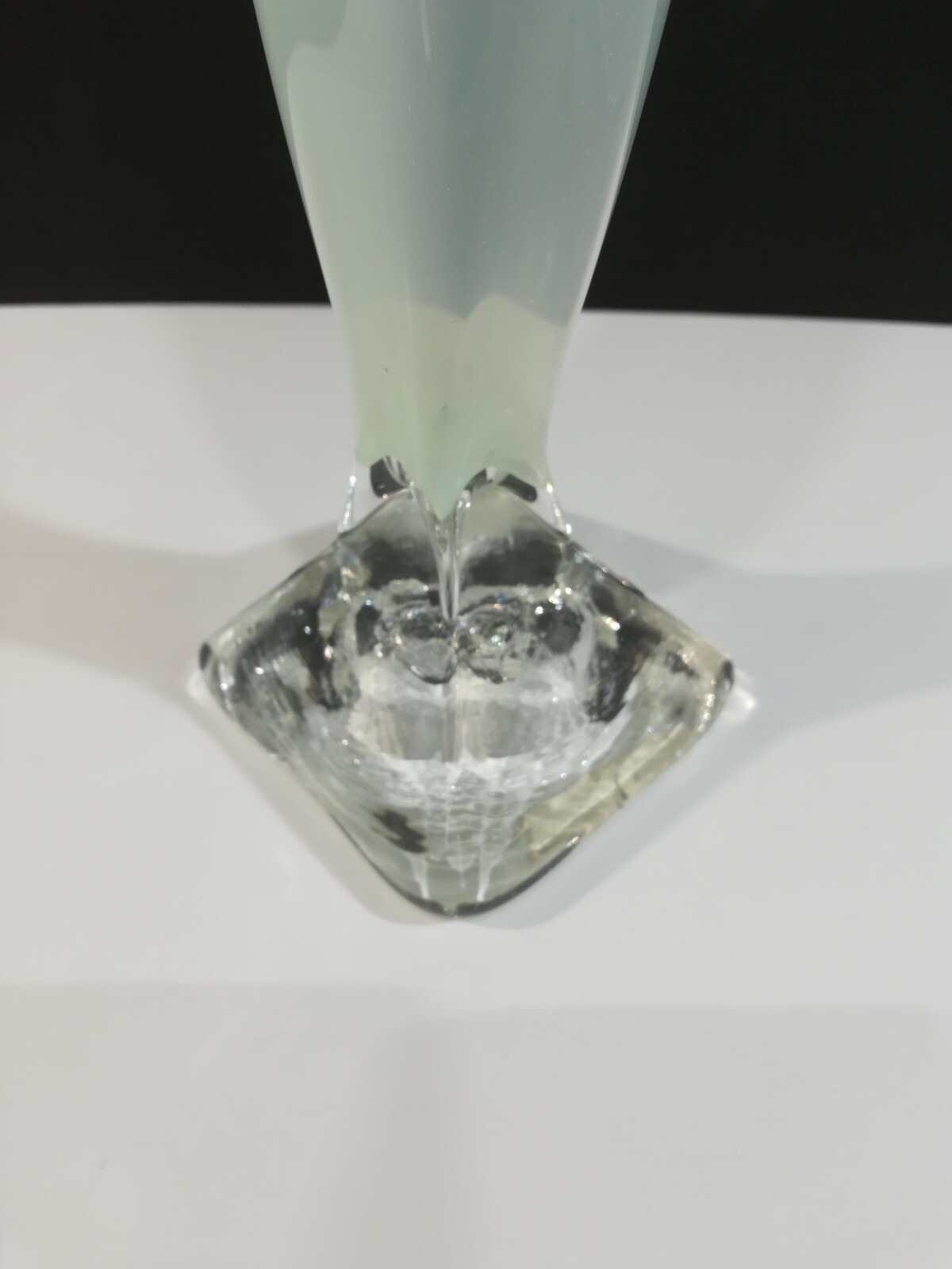 VTG pale mint green with clear base 16 1/2 ” tall vase art glass VGC