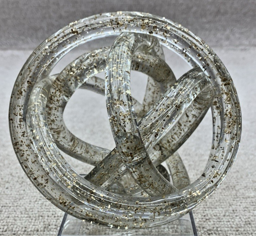 Twisted Infinity Rope Art Glass Sculpture Clear And Gold Speckles Knotted