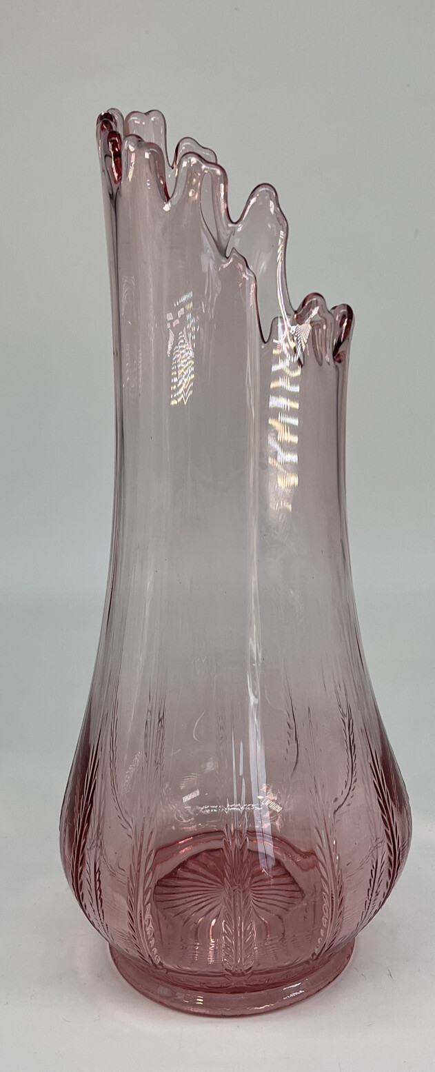 Vintage MCM LE Smith Pink Victoria Fern Scroll Swung Stretch Vase 1960s Rare