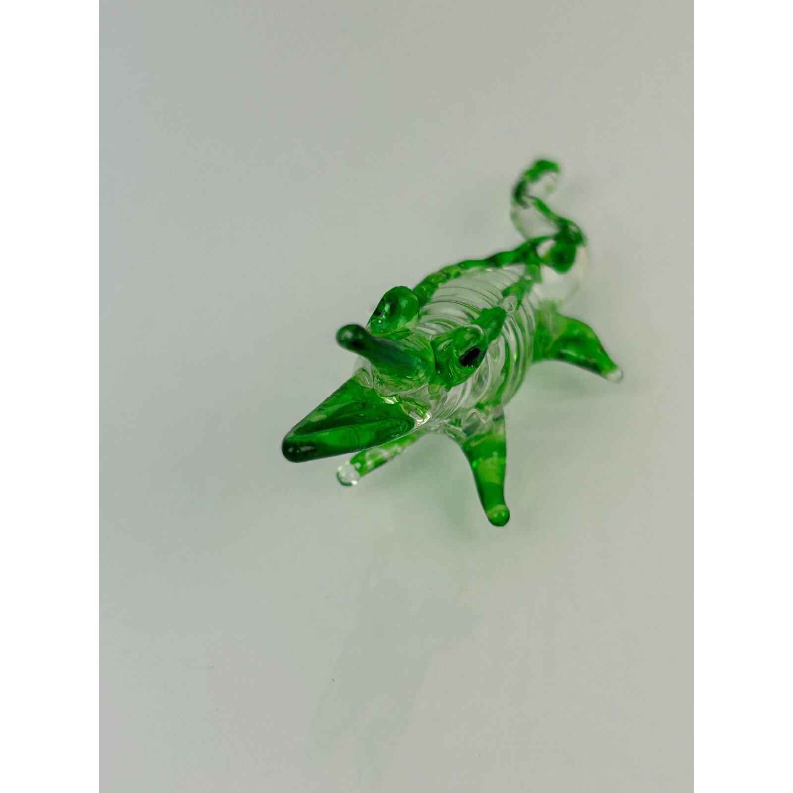 Glass Art Crocodile Alligator Figure, Miniature Clear & Green Shelf Home Decor
