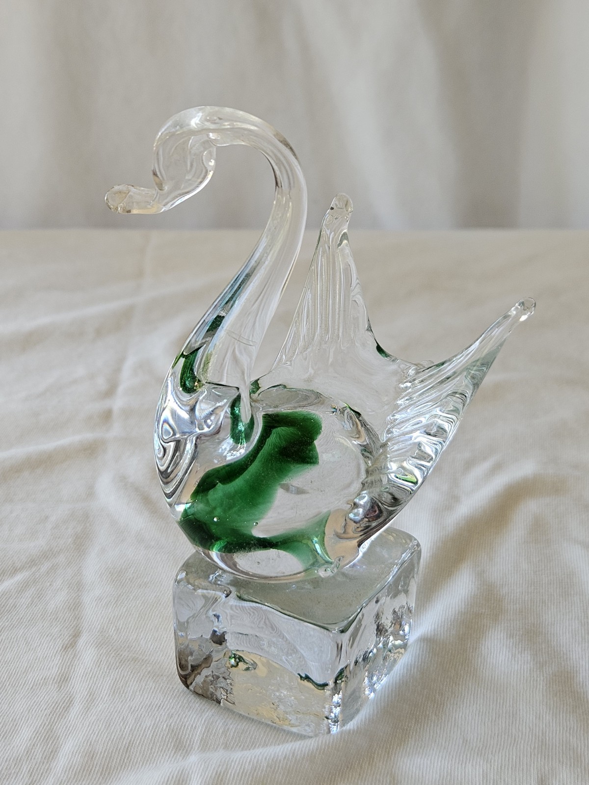 Vecchia Murano Glass Swan Figurine Hand Blown Art approx 4 1/2″ tall