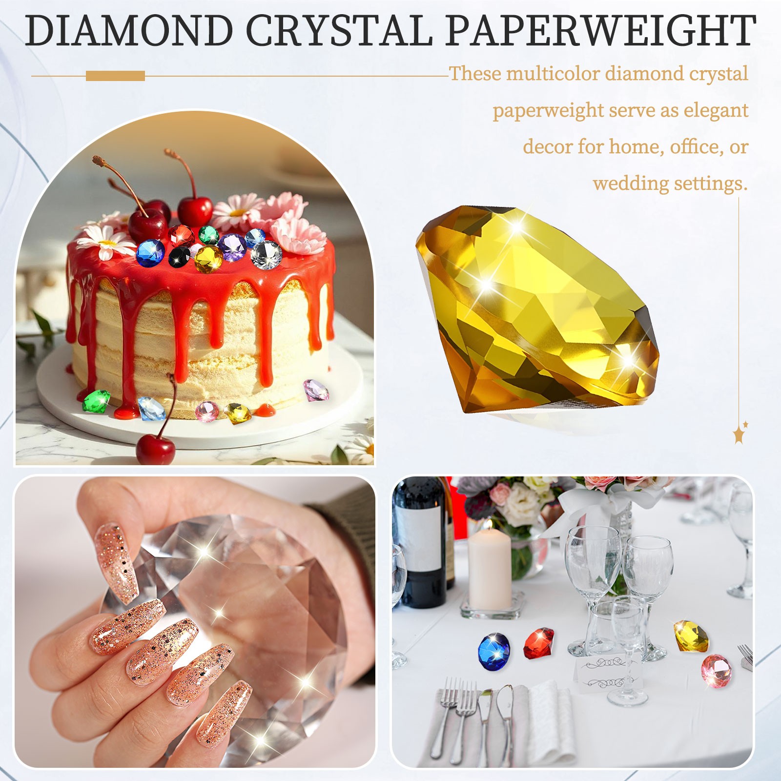 5 Pcs 40mm / 1.57 Inch Diamond Crystal Paperweight, Yellow
