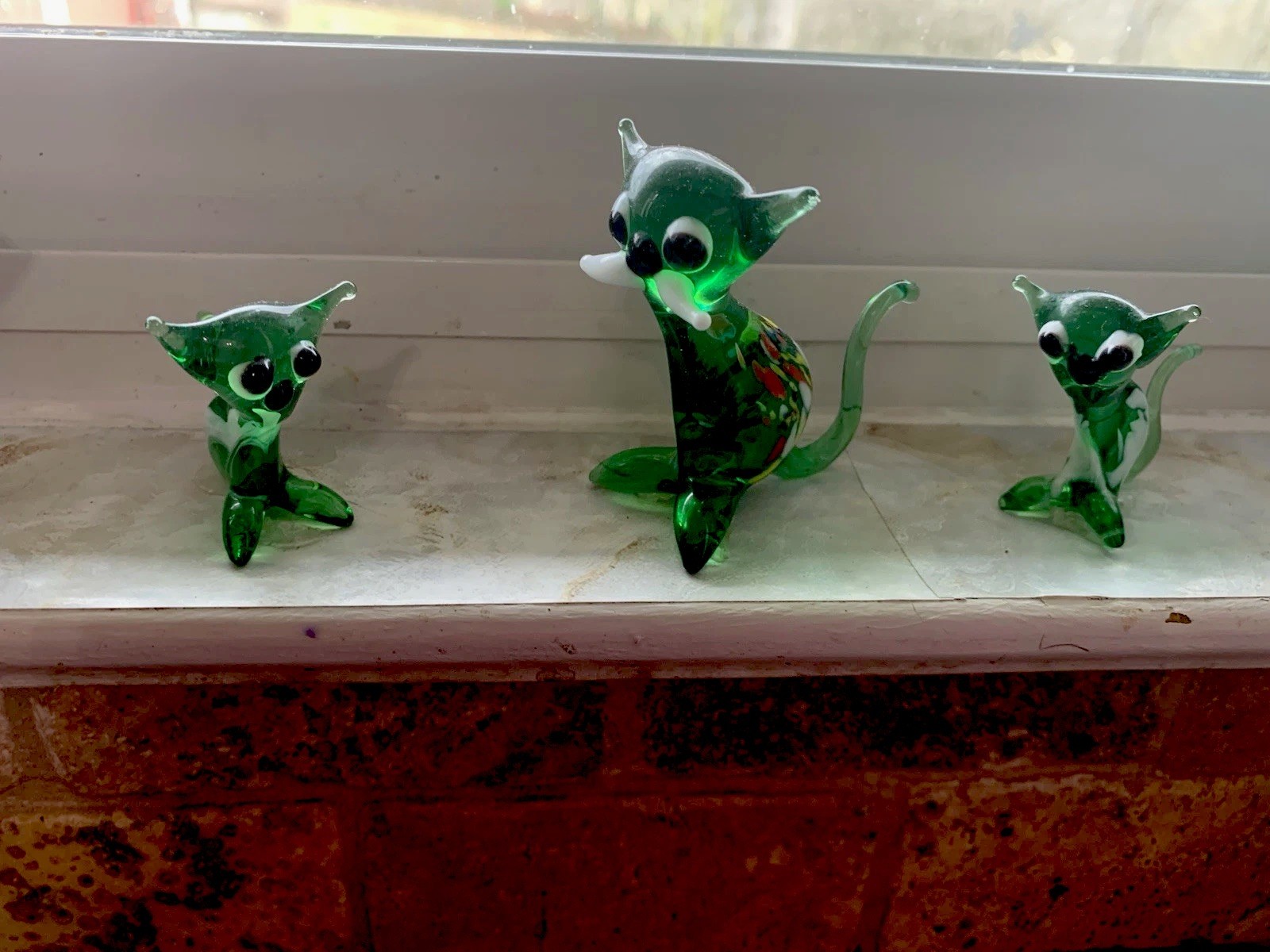 Vintage MCM Murano Style Hand Blown Glass Miniature Cat Figurines