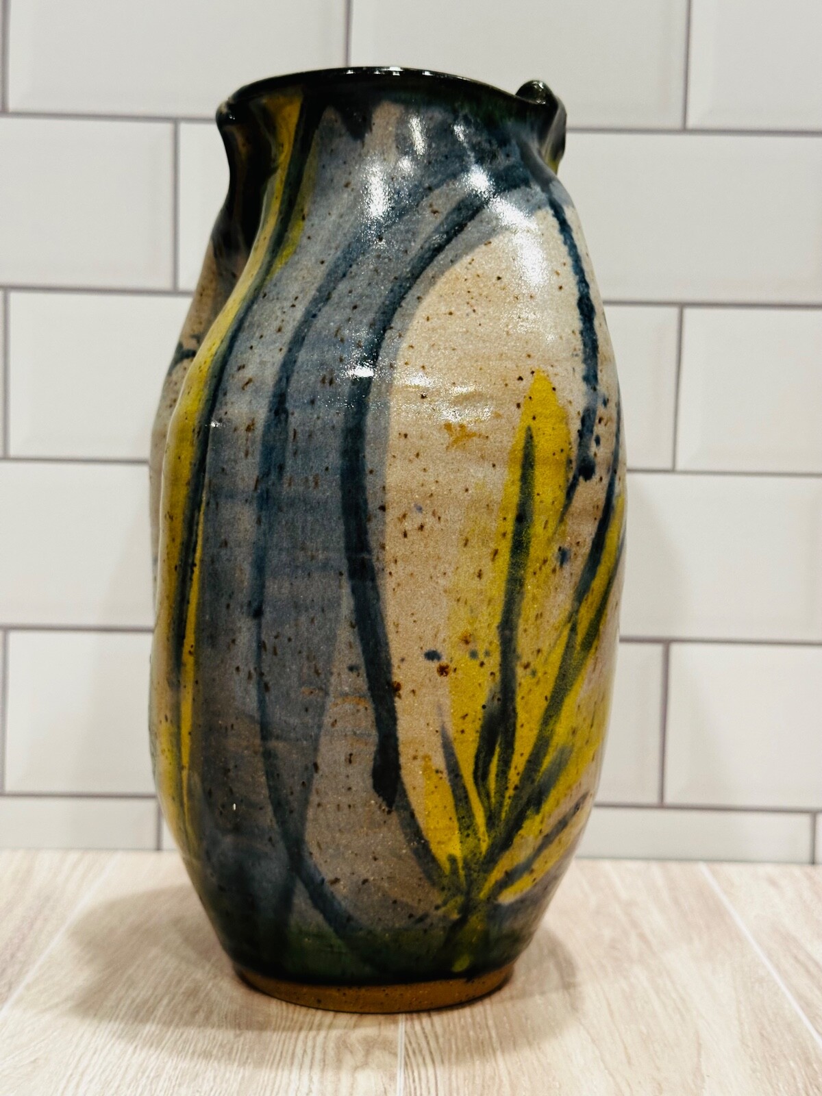 Signed Studio Art Pottery Pinched Dimpled Vase