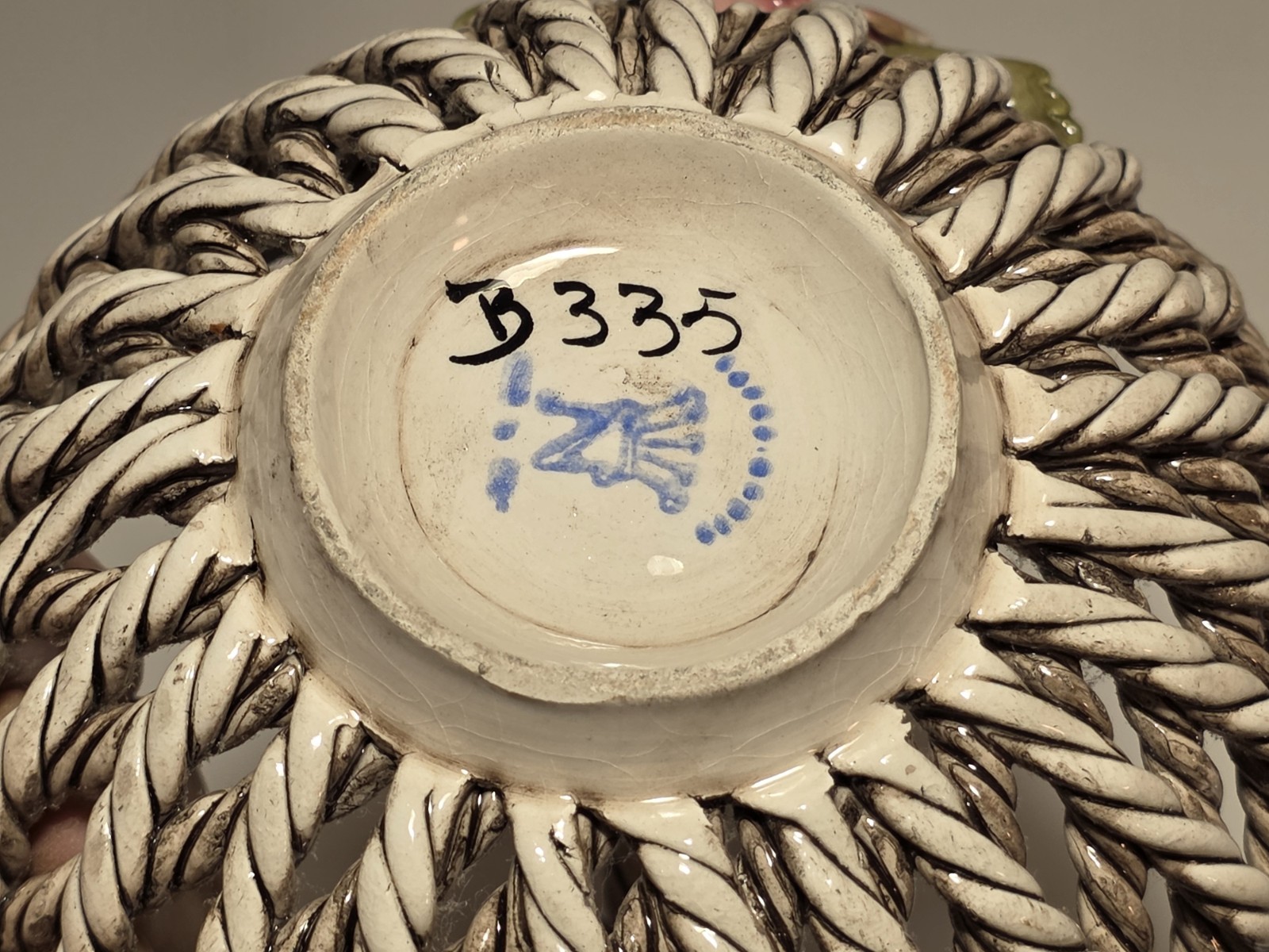 Vintage Capodimonte Woven Porcelain Basket with Flowers Italy