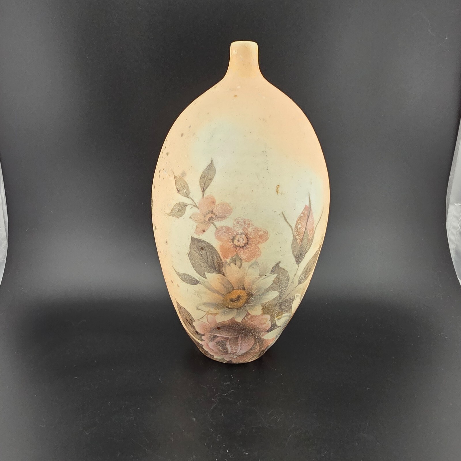 Hand Painted Floral Art Pottery Bud Vase Artist Signed Wild Flowers 7.5″