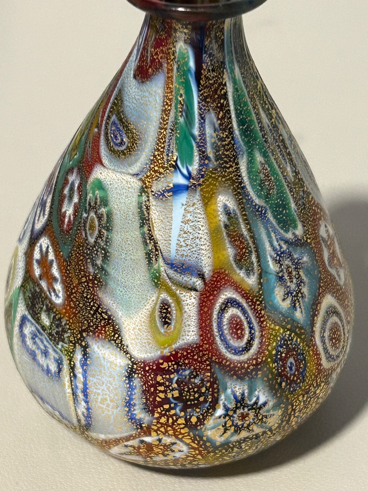 Murano Millefiori Gold Quilt Bud Vase 3 1/2 inches