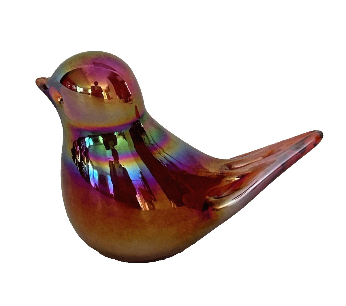1996 Gibson Art Glass Hand‑Blown Iridescent Bird Figurine Paperweight