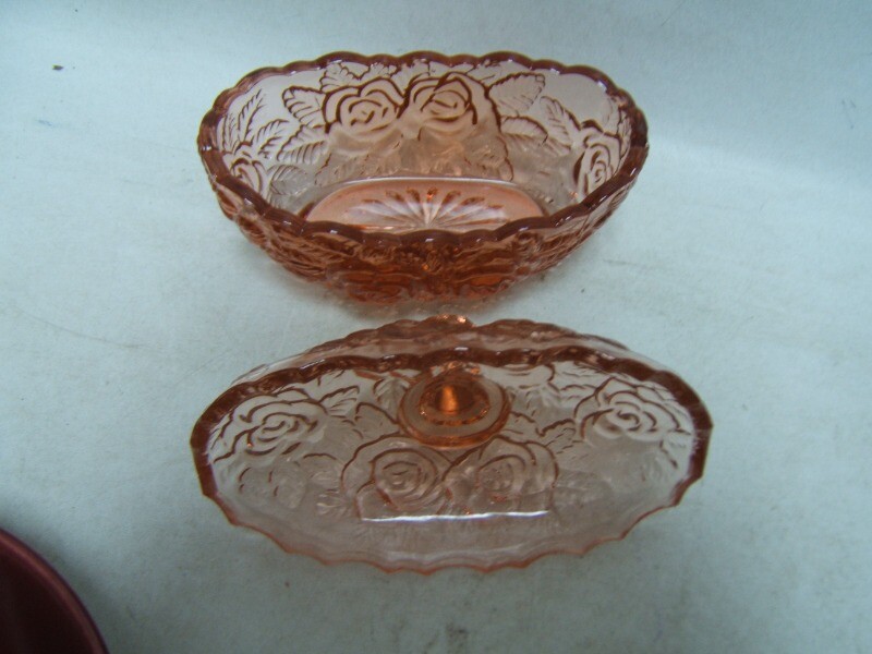 Vintage Glass Candy Container Dresser Jar Embossed Roses Knob Handle