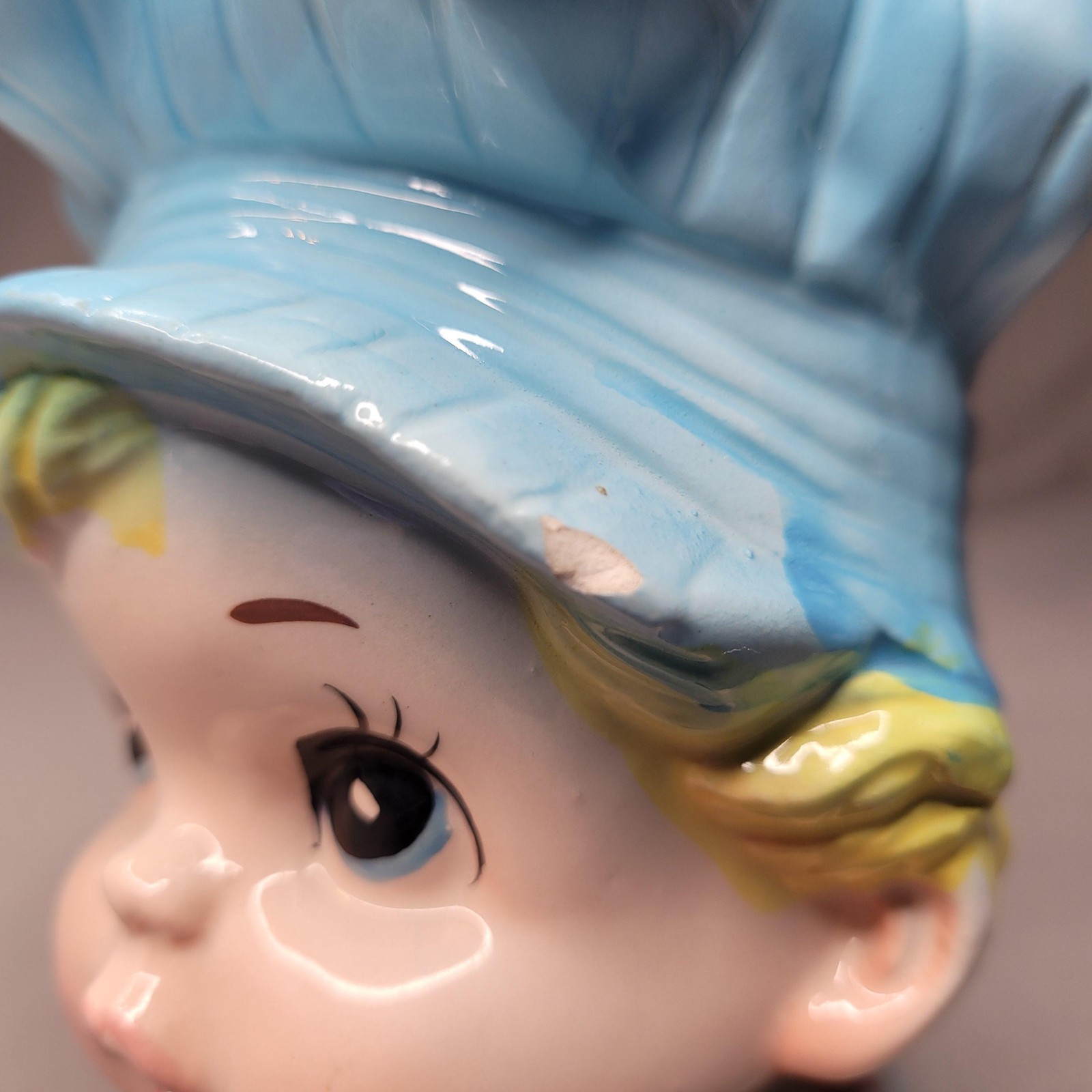 Vintage E.O. Brody Boy Head Vase Planter Blue Hat Train Engineer Japan Ceramic