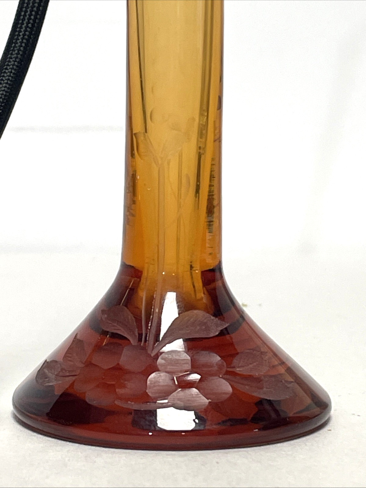 Antique DeVilbiss Steuben Amber Topaz Wheel Cut Perfume Atomizer Bottle 7″ 1920s