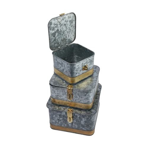 Creative Co-Op Decorative Metal Storage Boxes, Silver & Gold, Set of 3