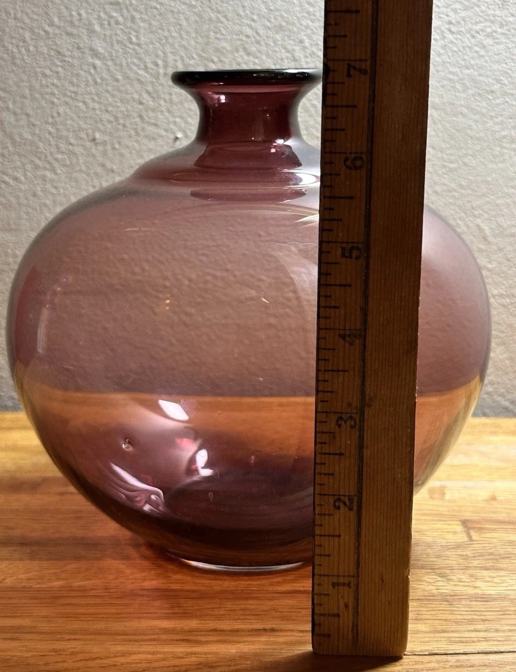 Vintage Hand Blown Purple Amethyst ART Glass Onion Bulb /Squat Round Bottle/Vase