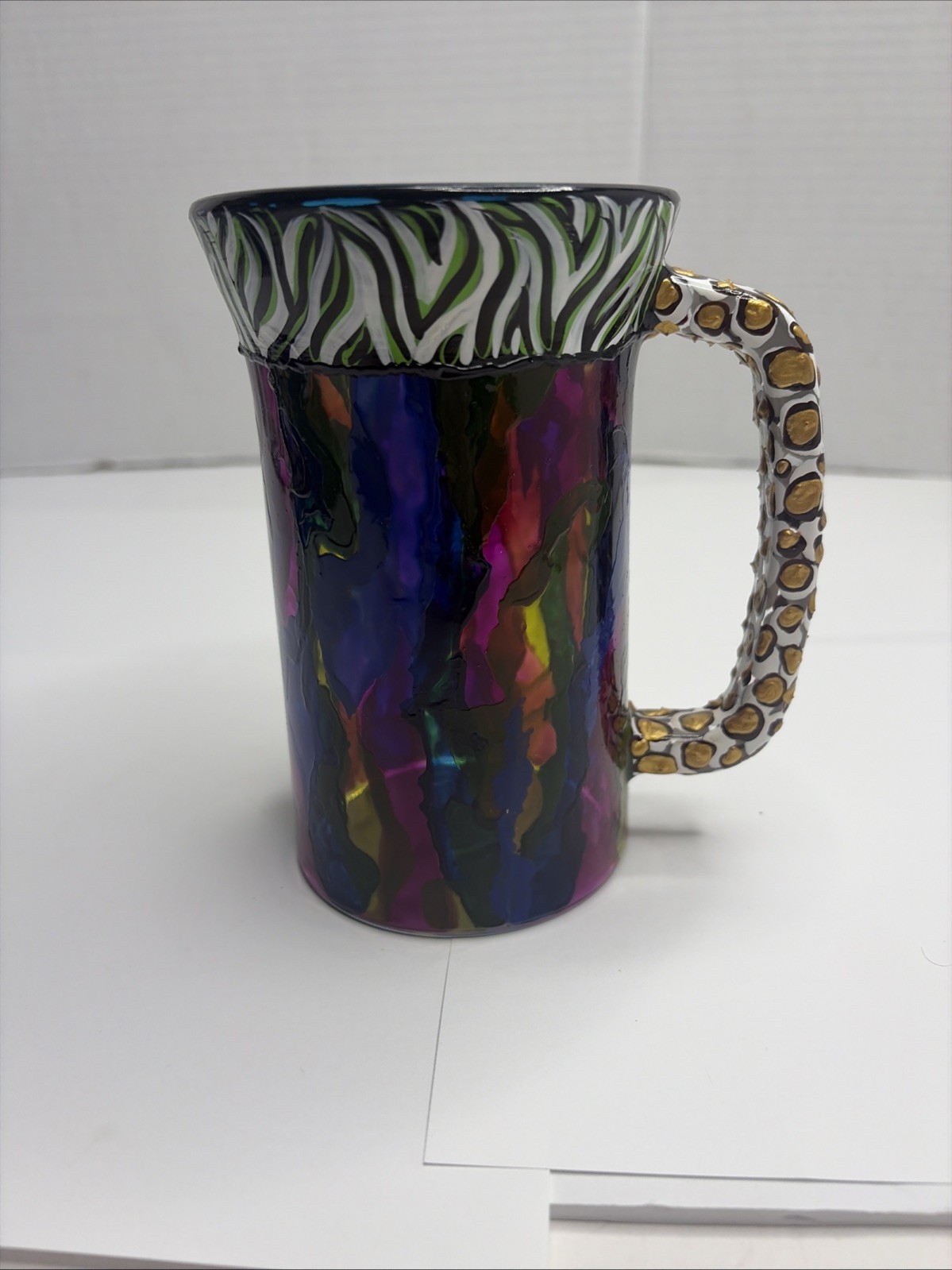 Moiel People 2014 Hand Blown Art Glass Mug Swirl Stein Multi-color Signed MYBL.