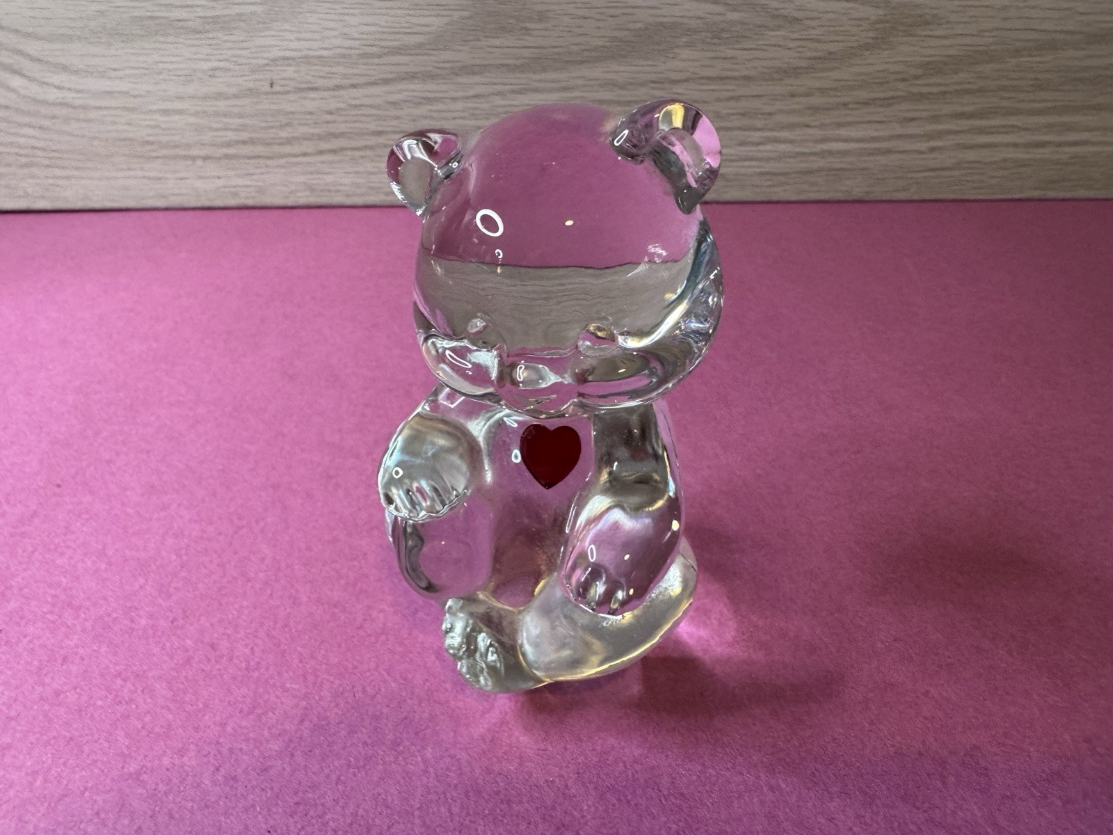 Vtg Fenton Art Glass Birthstone Birthday Bear Ruby Red Heart July Clear