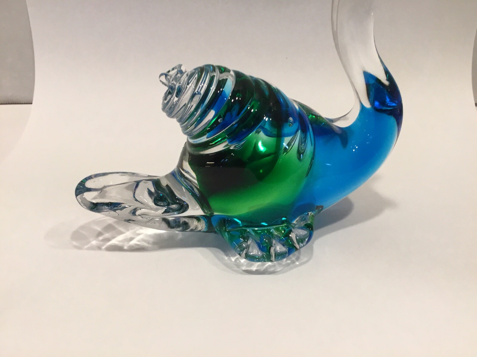 Vintage Murano Italian Glass Blue/Green Sommerso Swirl Snail , 5.25”x5.25”, Euc