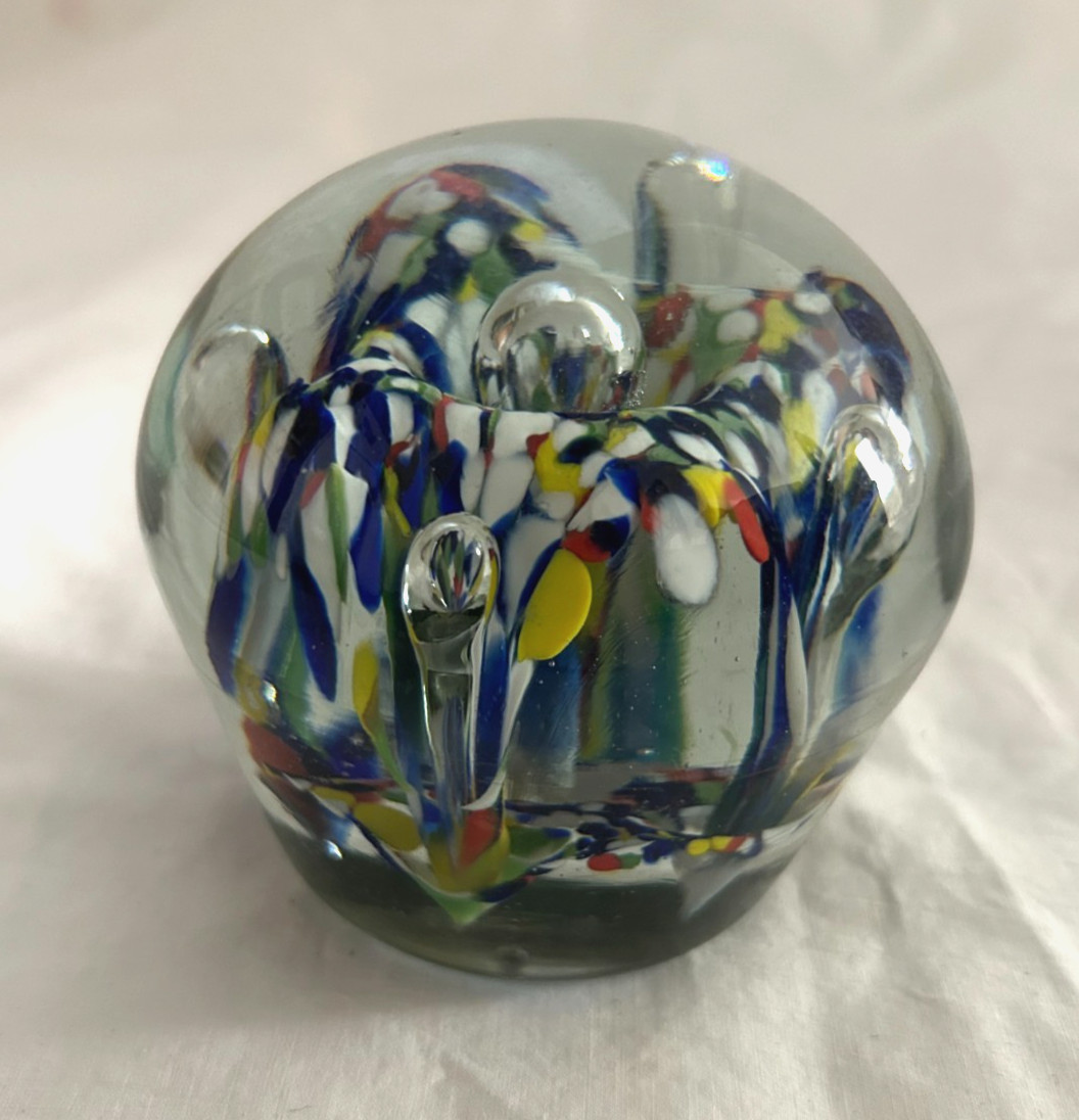 Multi Colored Art Glass Hand Blown Paperweight 4 x 4 inches
