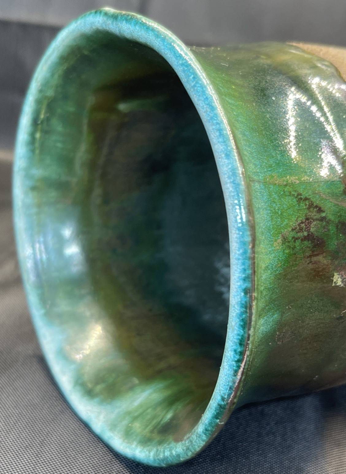 Signed Evans Vase Raku Studio Art Pottery Abstract 11.45″ Signed # 273