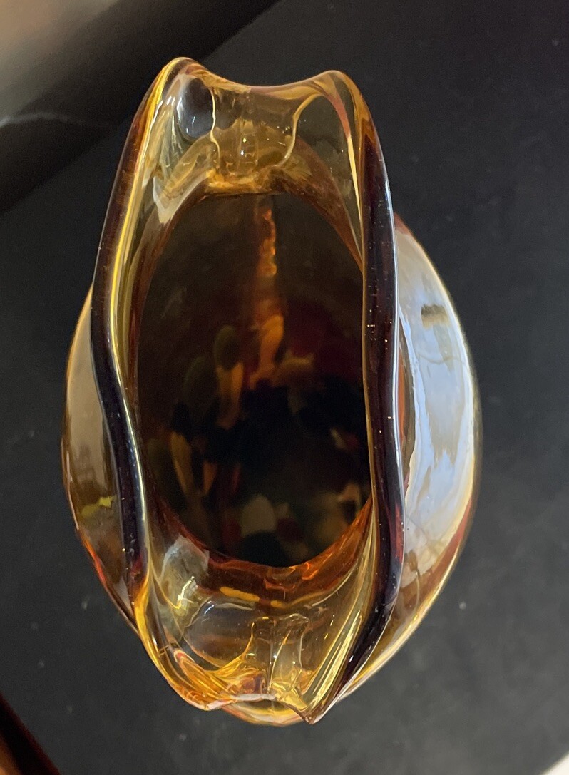 11.5” Art Glass Vase Hand Made Double Handled Multi Colored Base
