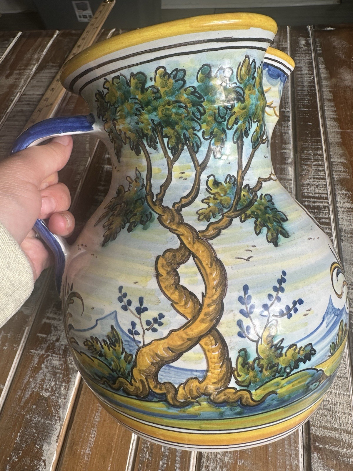 ALAERA 9” Tall Vase Pottery Animal Scene Floral Vintage