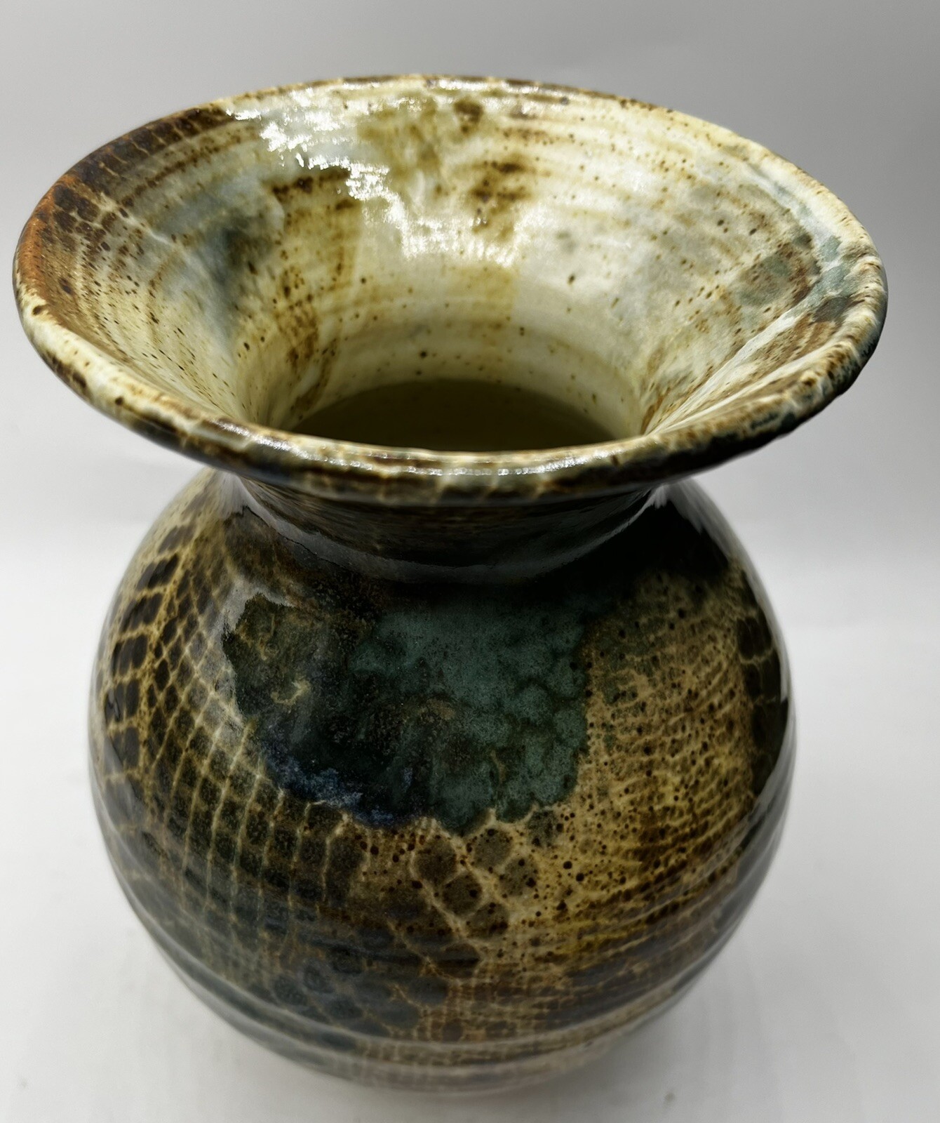 Nancy Briggs Original Pottery Signed VASE. Teal And Brown. 8”T No Chips Cracks
