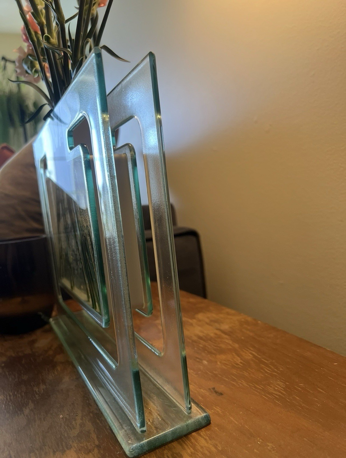 Vintage Postmodern Frosted Glass Vase 80’s Geometric Memphis Style Architectural