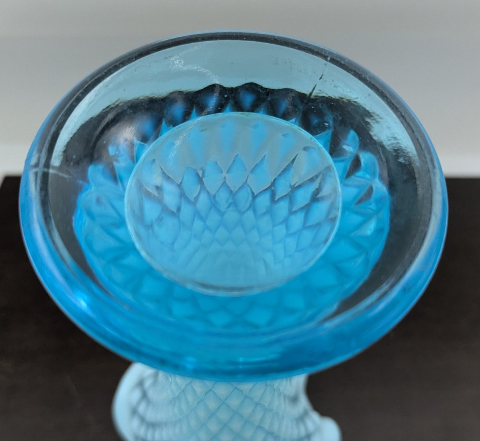 Antique Northwood Diamond Point Aqua Blue Opalescent Swung Stretch Vase Marked N