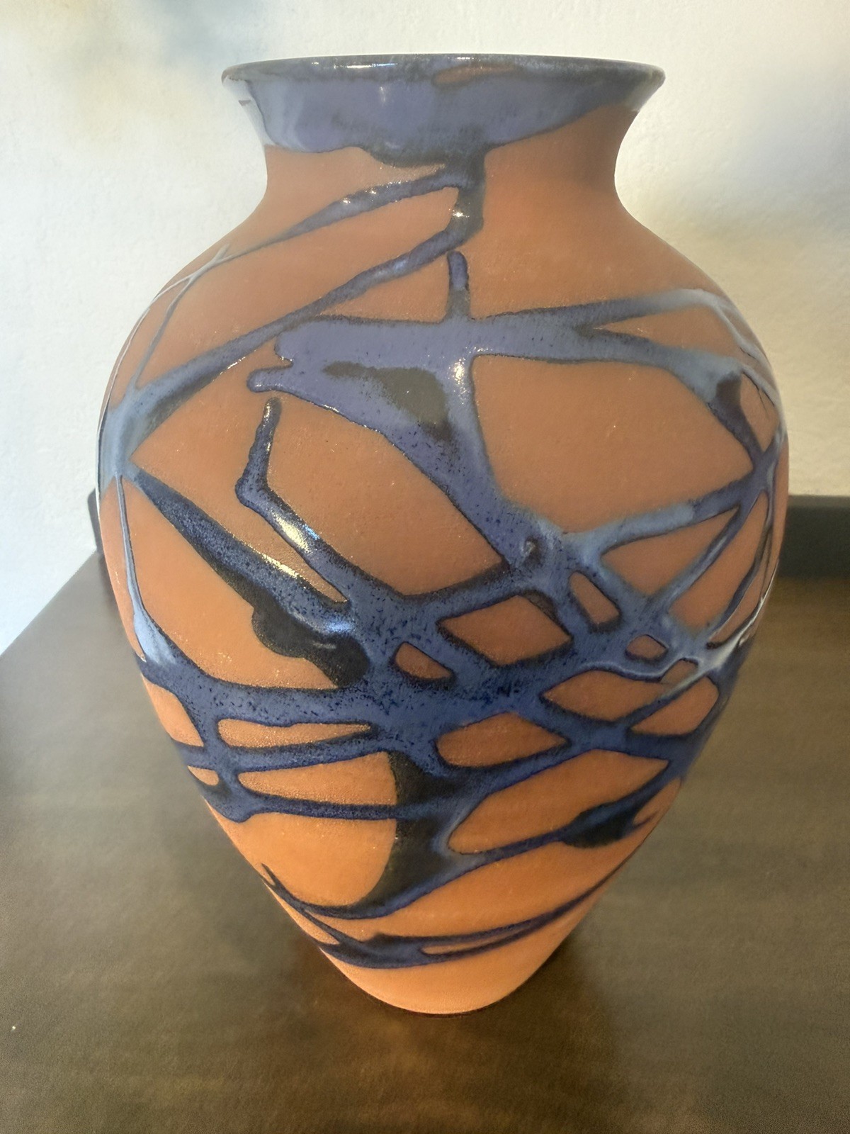 Jon Mehr Studio Pottery Vase Red Clay Blue Glaze Signed Modernist Ceramic