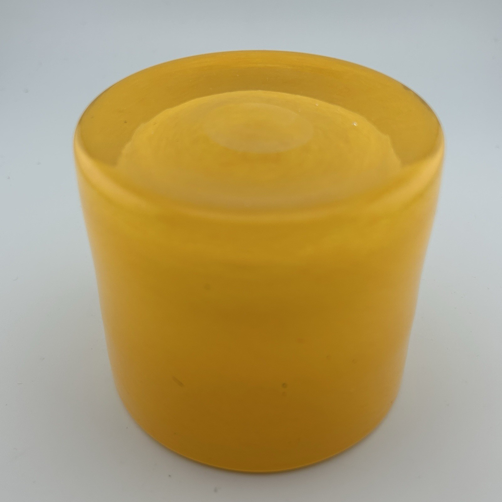 Yellow Cased Glass Votive Candle Holder Heavy Clear Base 1970s Vintage