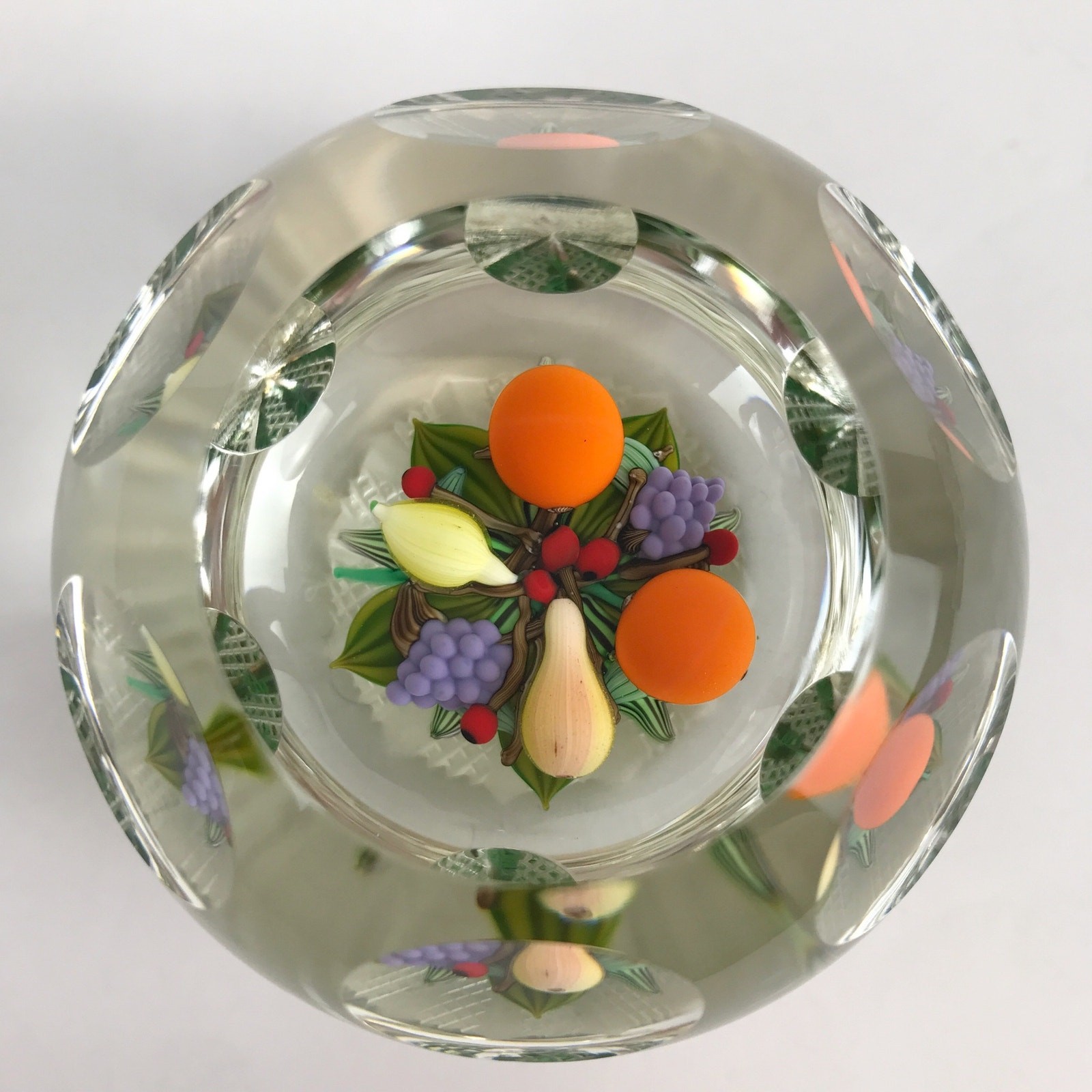 Perthshire 1994F Fruit Oranges Grapes Lemon Feather Cut Faceted Paperweight Box