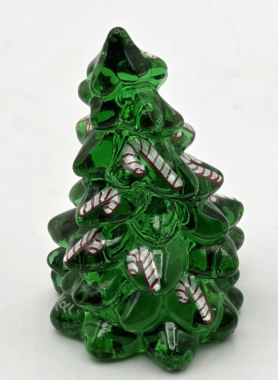 Mosser Glass Emerald Green Tree 2″ Hand Blown & Painted Candy Canes Red/White