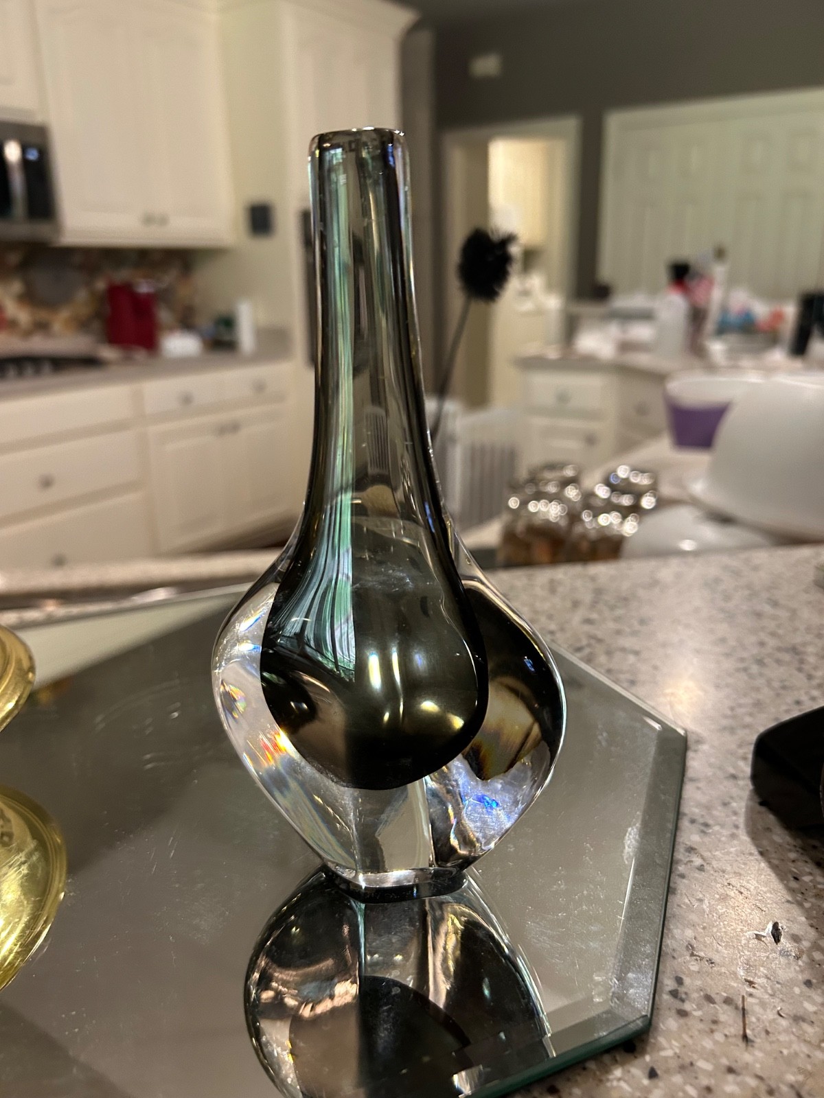 Vintage MCM Sommerso Art Glass Vase (Clear and Gray)