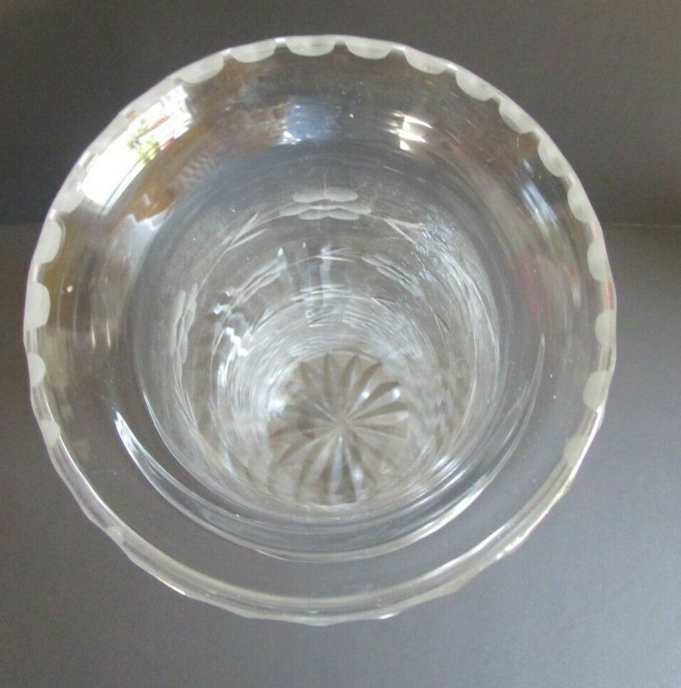 Antique Wheel Cut Crystal Glass Celery Cylinder VASE Thumb Nail Rim Star Base
