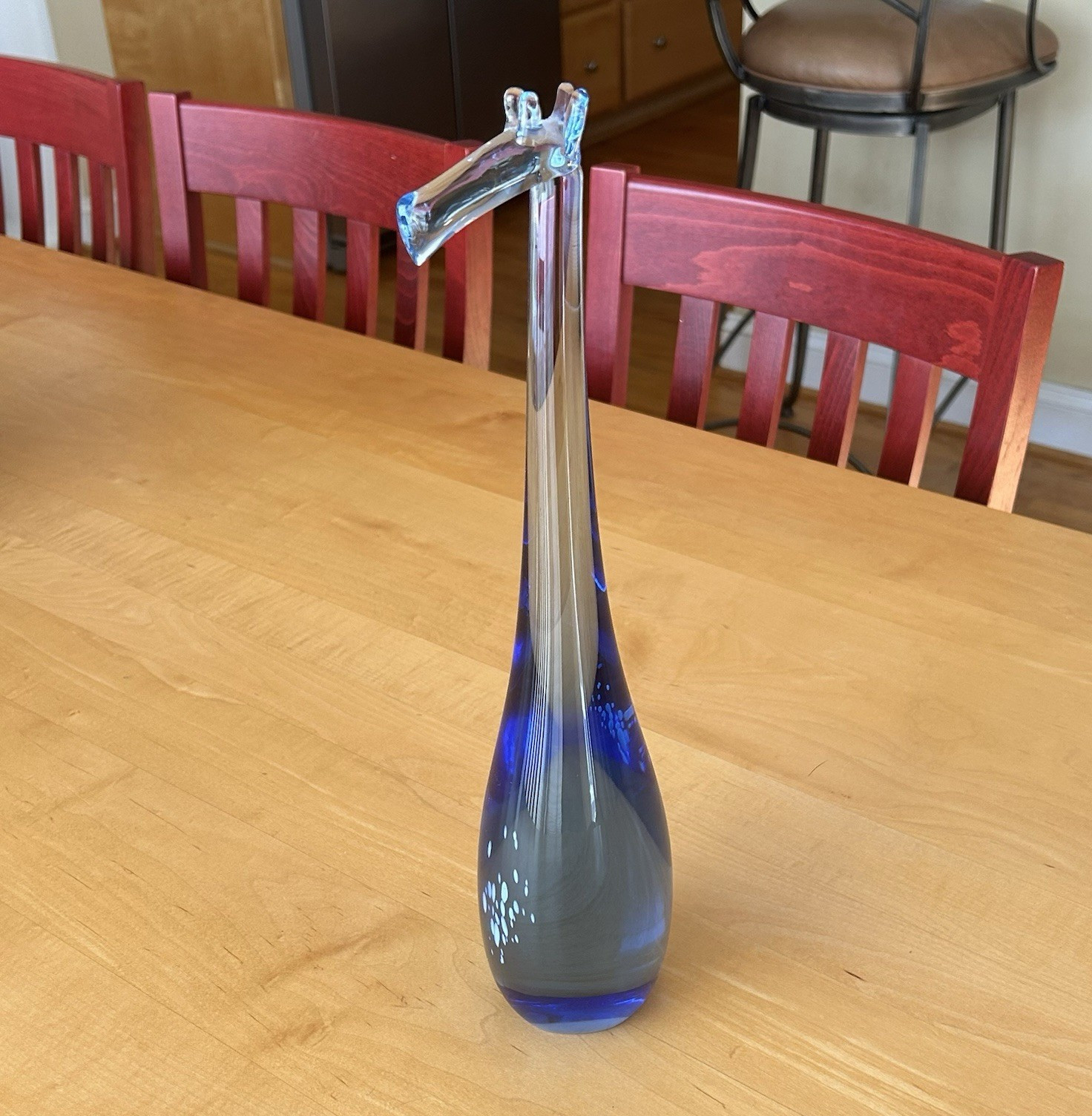 Tall Blue Gray Clear Art Glass Giraffe Vase Decorative Flared Rim