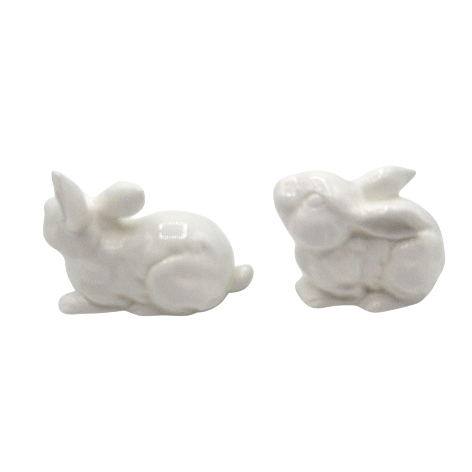 White Ceramic Bunny Figurines Set of 2 Mini Rabbits Easter Decor 3.5″