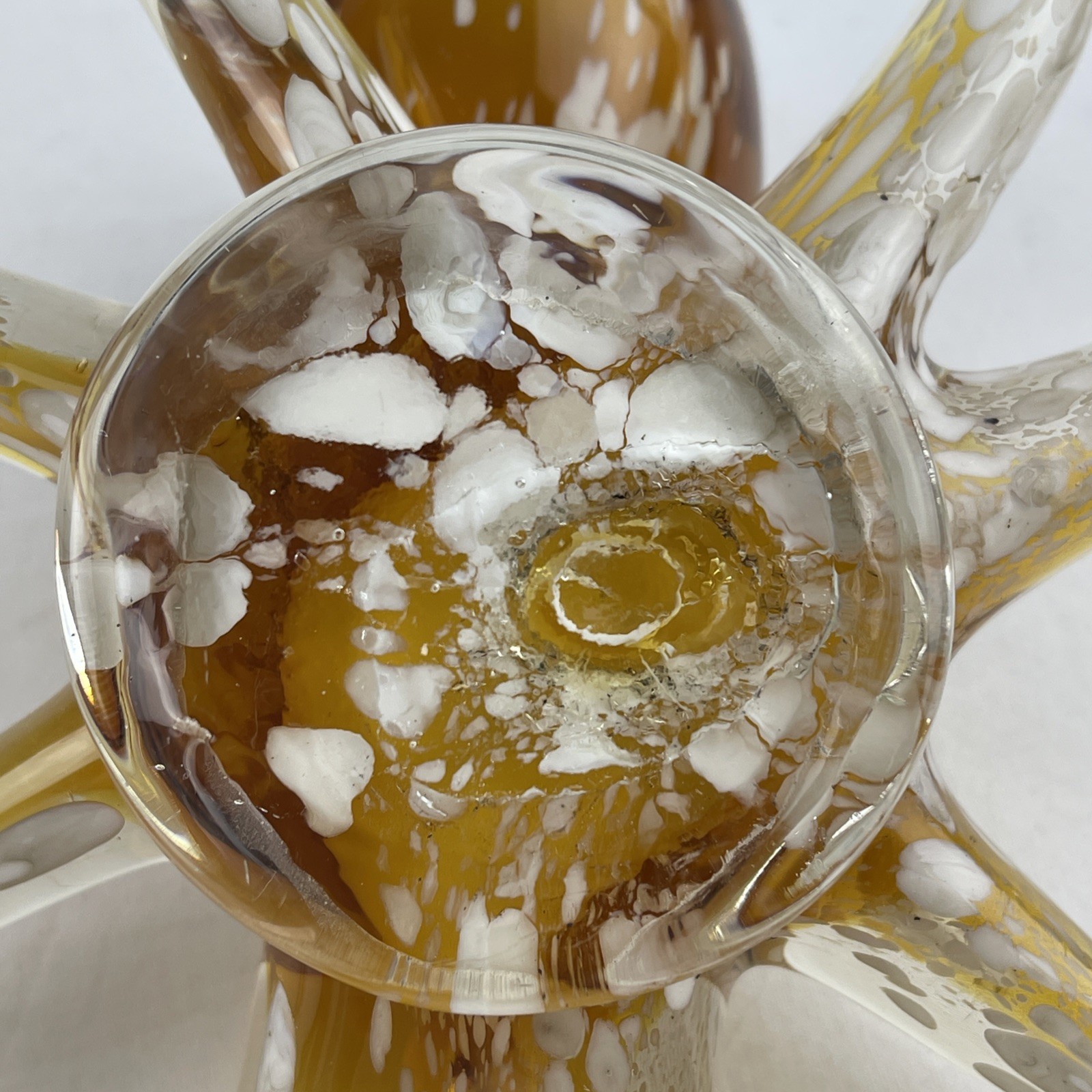 Hand Blown Art Glass Octopus Paperweight Figurine Yellow Brown Murano Style