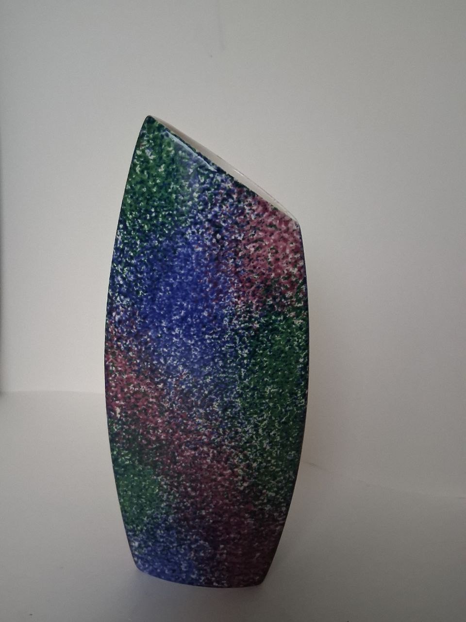 Modern Speckled Ceramic Vase – Multicolor Abstract Glaze – Slanted Top