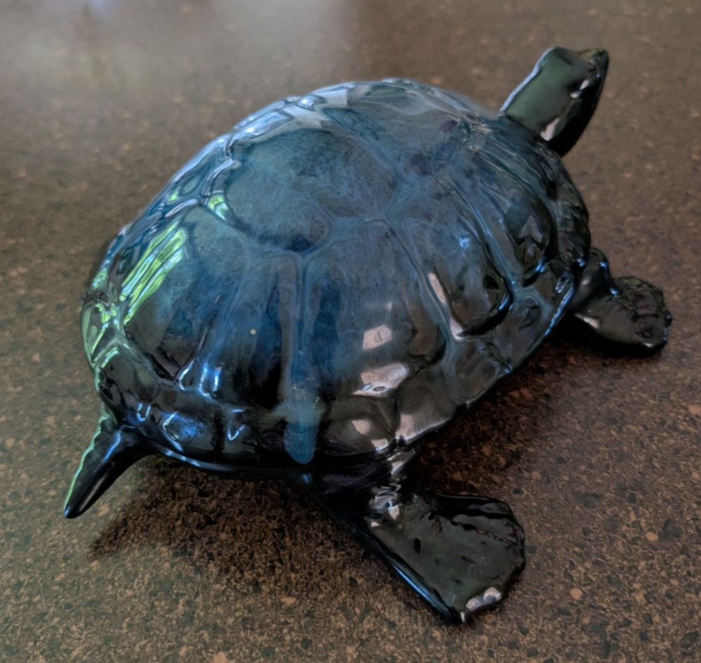 Blue Mountain Pottery Vintage BMP Turtle Large Blue Black Glaze