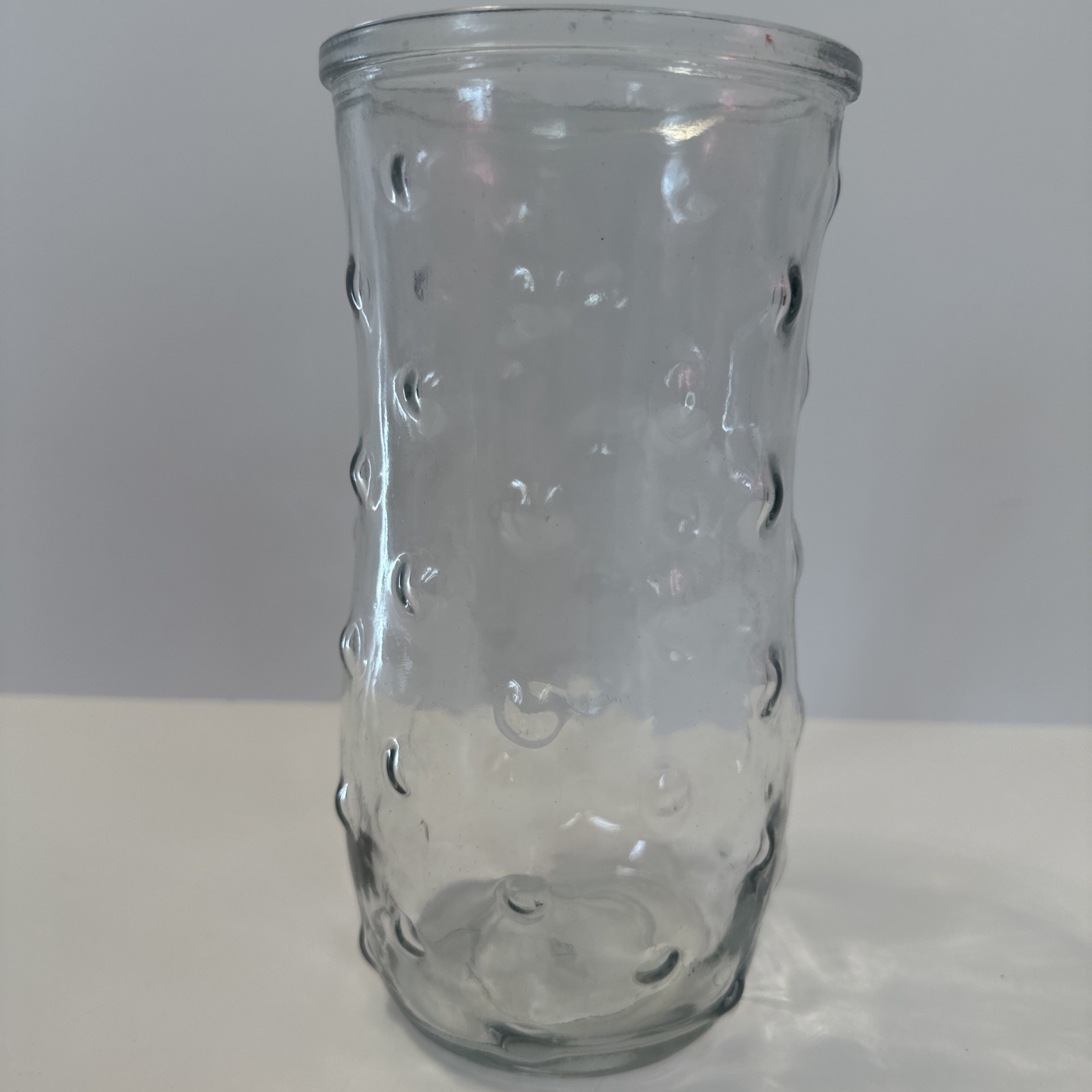 Vintage Hoosier 8.5″ X 4” Hobnail Large Clear Glass Vase Marked 14 Bubble