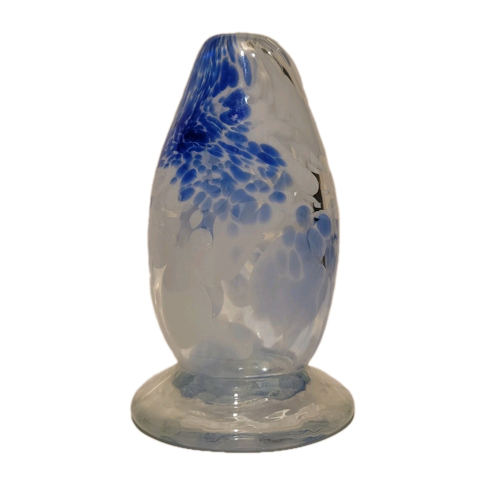 Art Glass Pedestal Bud Vase Swirls of Cobalt Blue, white in Clear – Paperweight?